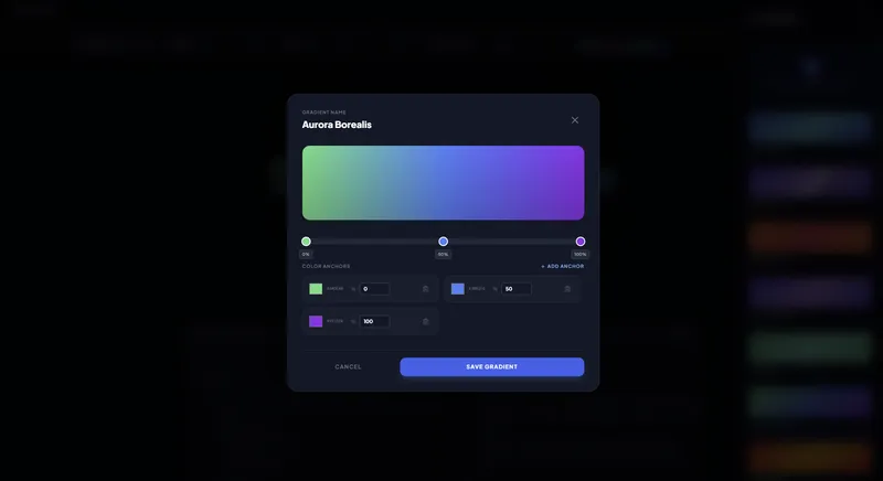 Cool Title Generator のグラデーションエディター (Aurora Borealis のカラーアンカー)